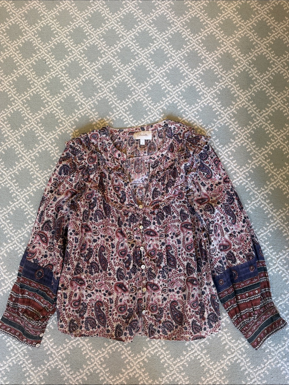 Cleobella Samara Paisley Blouse Burgundy Navy Organic Cotton Boho Top Medium M